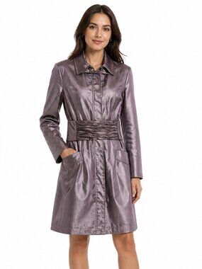 Samuel Dong Taupe Iridescent Belted Trench Swing Coat